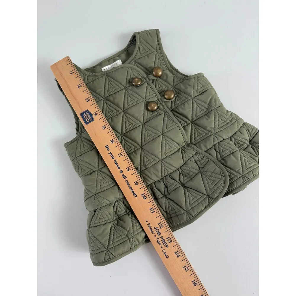 Max Studio Kids Green Geometric Quilted Vest Girls Size 18 Months